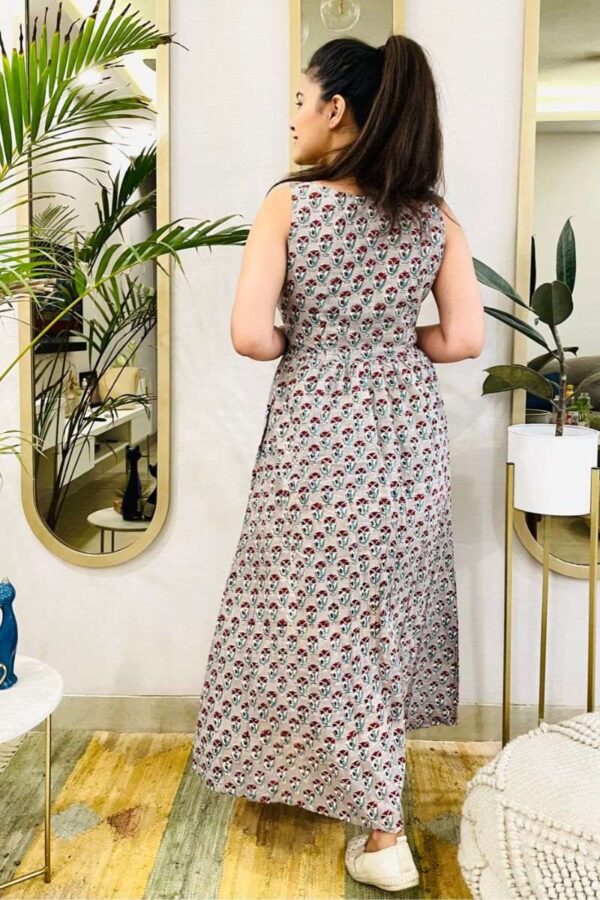 GREY HAND BLOCK PRINT MAXI DRESS - Image 5