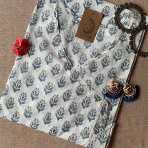 "Tulip" Hand block printed Angrakha Cotton Kurta - Big Size