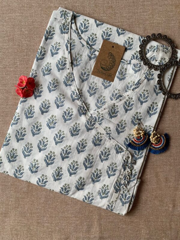 "Tulip" Hand block printed Angrakha Cotton Kurta - Big Size