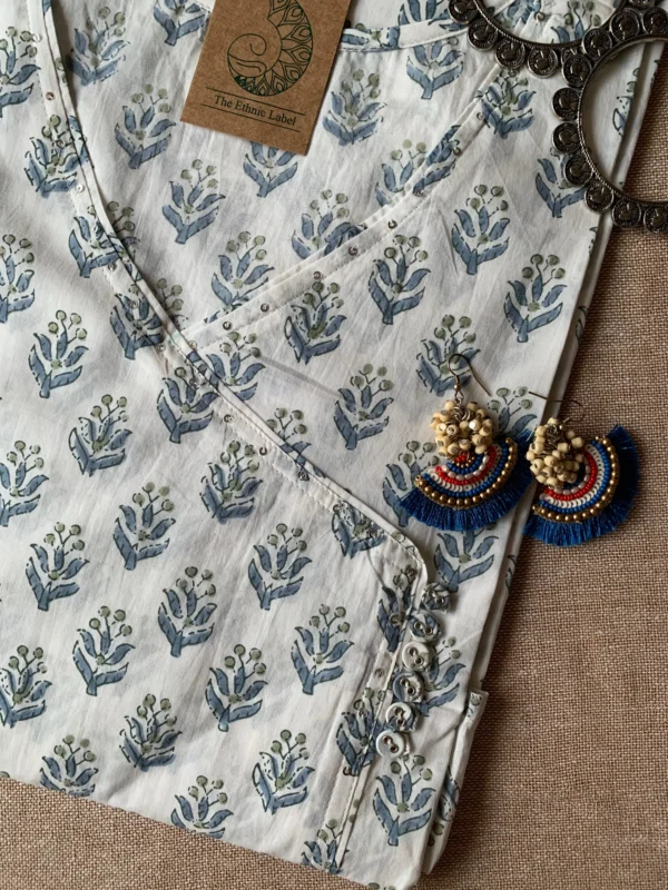 "Tulip" Hand block printed Angrakha Cotton Kurta - Big Size - Image 2