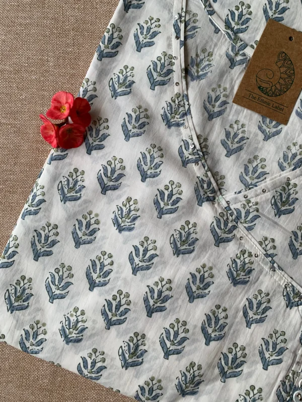 "Tulip" Hand block printed Angrakha Cotton Kurta - Big Size - Image 3