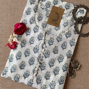 "Tulip" White Boota Floral Cotton Kurta