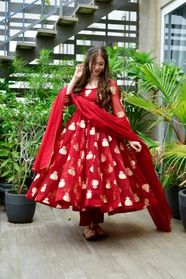 haafiza maroon organza suit set - Image 2