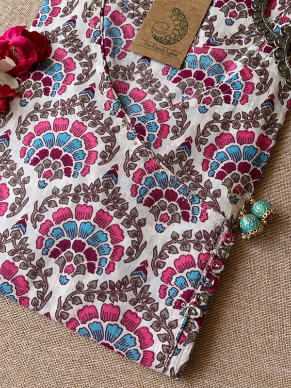 "Orchid" Blue Pink Angrakha Cotton Kurta - Image 2