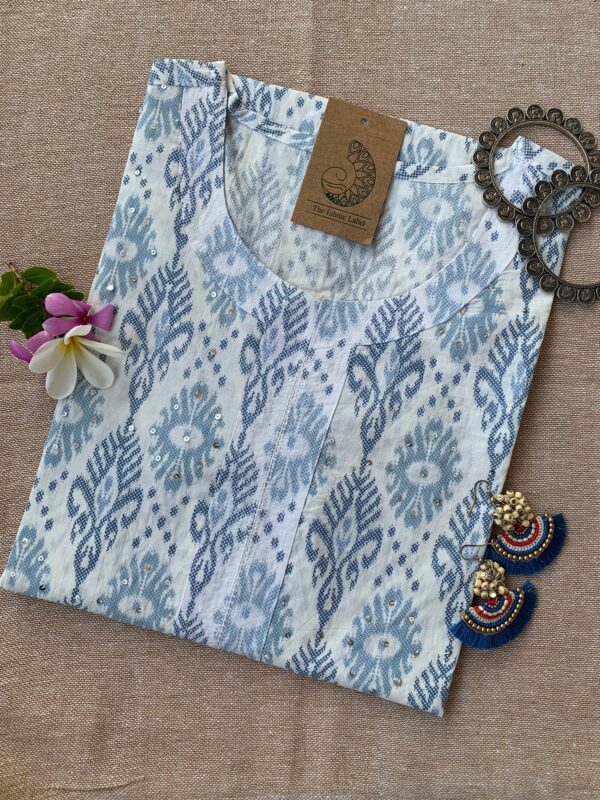 "Silver Spring" Hand Block Printed Cotton Kurta - Image 3