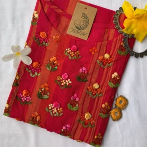 Dark pink embroidered cotton kurta - XL
