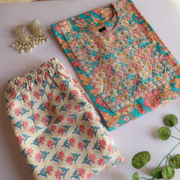 Sky Blue Floral Boom Slim Fit Suit Set