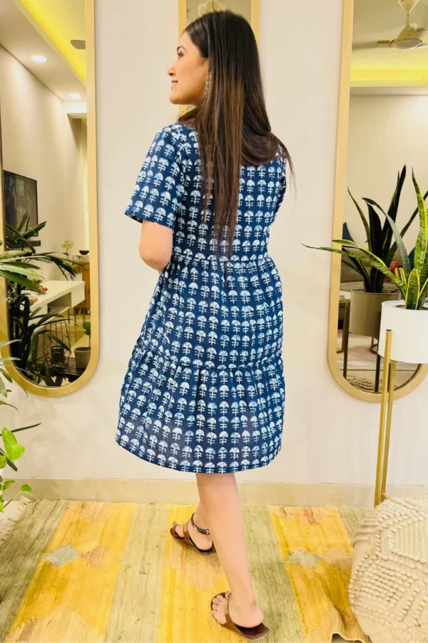 INDIGO BLOCK PRINT FLARED DRESS - Image 2