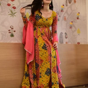 Aleena peach bandhej maxi set