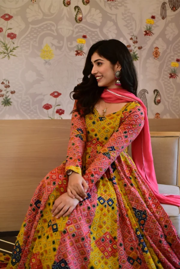 Aleena peach bandhej maxi set - Image 2