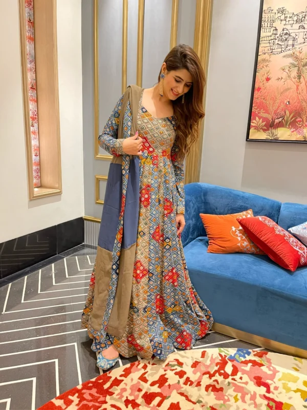 Aleena grey bandhej maxi set