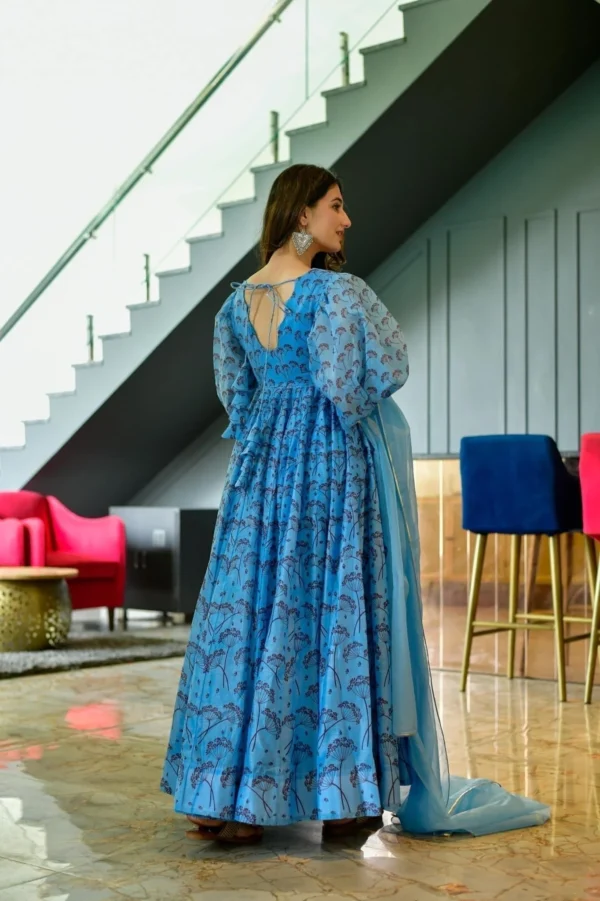 aqua floral chanderi maxi set - Image 4