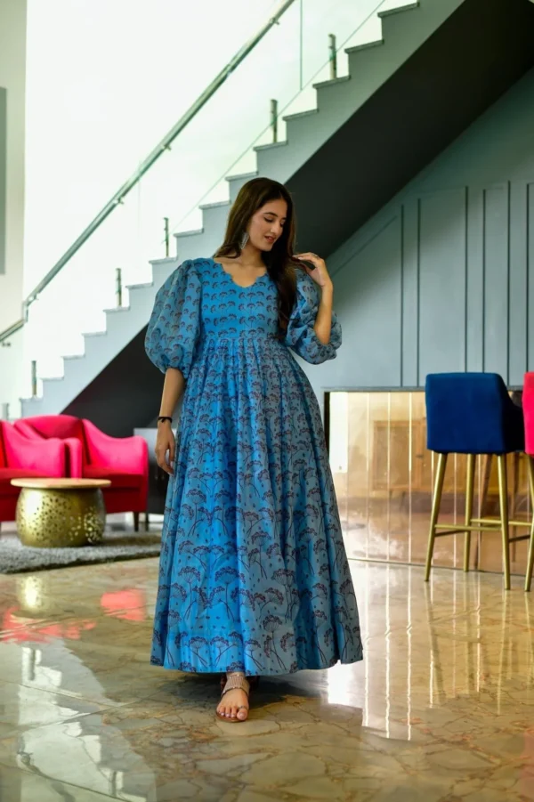 aqua floral chanderi maxi set - Image 5