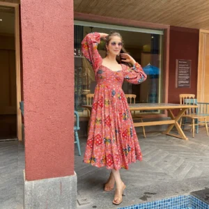 laksha peach knee length dress