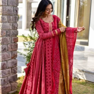 apple red muslin maxi set